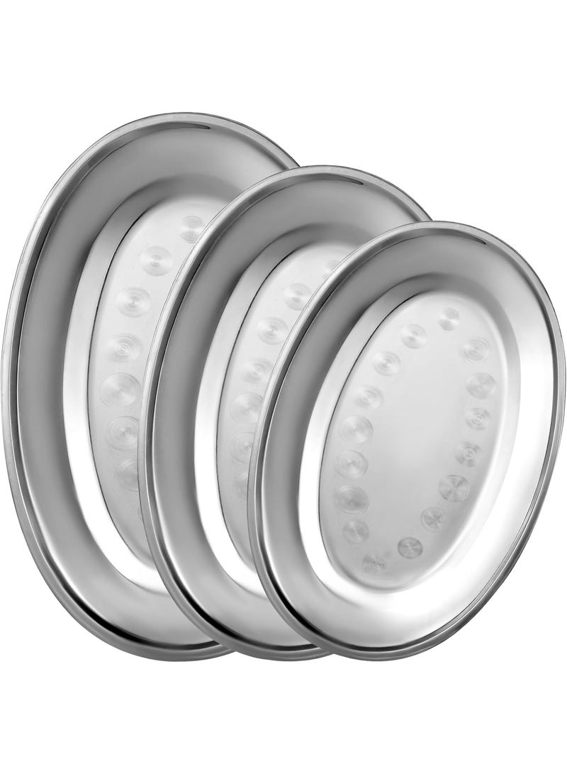 Arabest 3 Pcs Stainless Steel Serving Tray Large Oval Platter Set,Oval Serving Set Heavy Duty Metal Serving Tray Large Mirror Polish Sizzle Plate, - Image 1